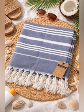 Turkish Beach Towel Peshtemal Fringe Lightweight Travel Picnic Park Beach NWT